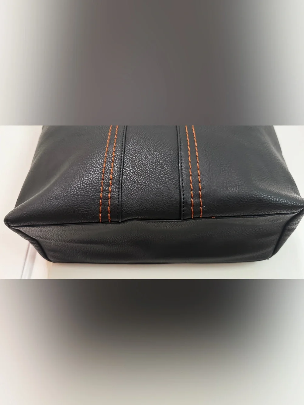 Montana West Black Tote Shoulder Bag Contrast Stitch Vegan Leather Zip Top - Picture 14 of 16